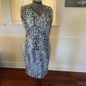 Calvin Klein sheath dress, black/white animal print, size 12